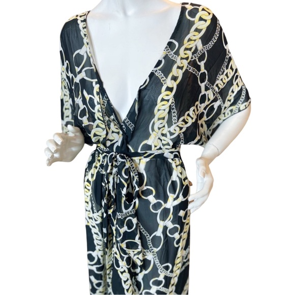 Mangosteen Chain Print Chiffon/Sheer Wrap Dress - Picture 2 of 7